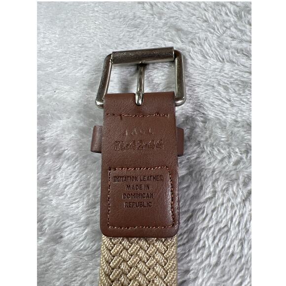 Khaki Woven Belt Vegan Leather Trim Casual Classic Heritage Adjustable - Picture 3 of 7